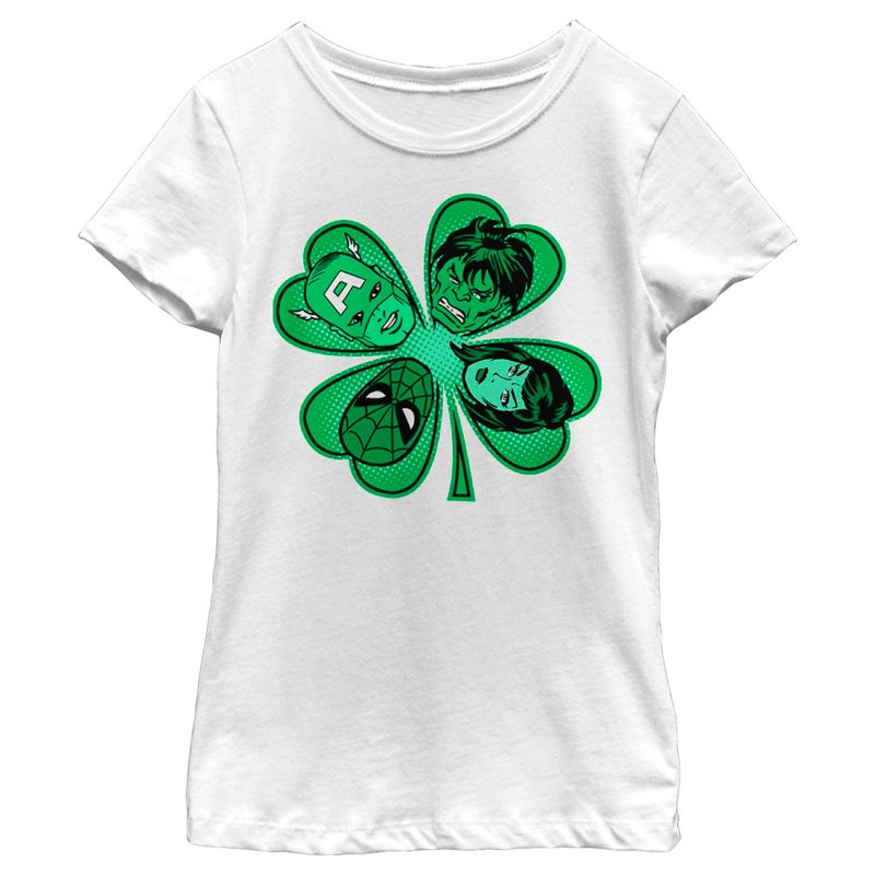 Girl's Marvel St. Patrick's Day Hero Four-Leaf Clover T-Shirt, 1 of 5