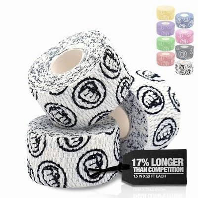 WOD Nation Bulk 3-Pack Weightlifting Hook Grip Tape, Comfortable & Stretchy Athletic Thumb Tape for Exercise (23ft Per Roll)- White