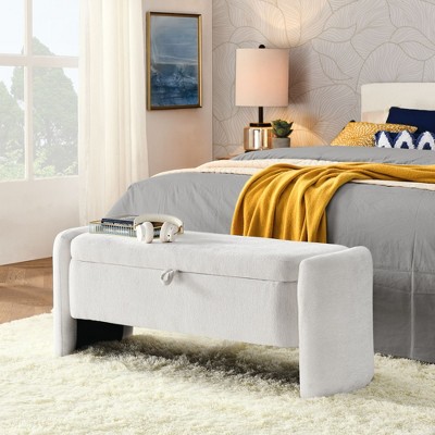 CAVINAS Storage Bench Oval Ottoman Chenille Fabric Accent with Large Storage Space