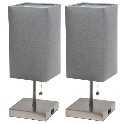 2pk Petite Stick Lamp with USB Charging Port and Fabric Shades Gray - Simple Designs