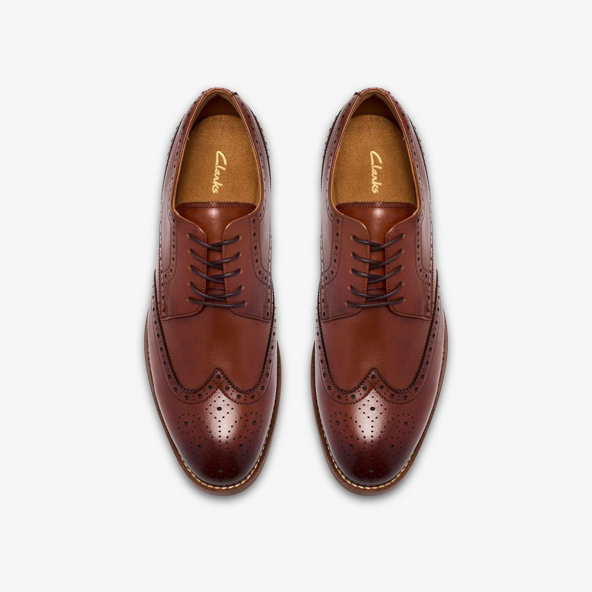 Clarks Mens Bowburn Tip Tan Leather Shoes - thumbnail 6