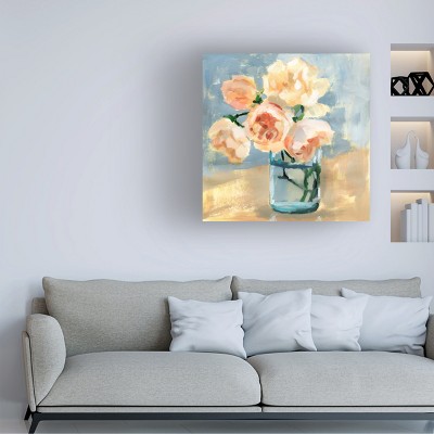 Peonies in Mason Jar Canvas Art with Wood Frame