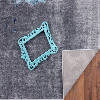 Gray and Blue Abstract Synthetic Area Rug 4x5
