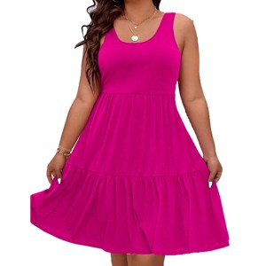 Plus Size Sundress for Women Summer Tiered Tank Dress U Back High Waist Sleeveless Dress Plus Size Beach Dress Summer Resorts Outfit - 1 of 4