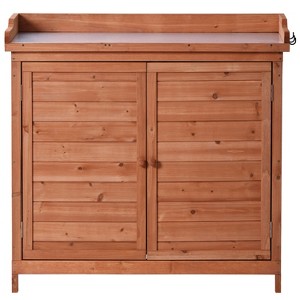Cesicia Outdoor 39 x 19.1 x 37.4 inch Potting Bench Table,Storage Cabinet with 2-Tier Shelves and Side Hook, Orange - 1 of 4