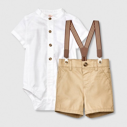 Baby khaki shorts with on sale suspenders