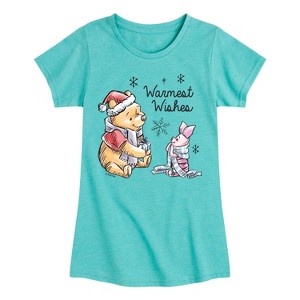 Girls' - Winnie the Pooh - Pooh & Piglet Warmest Wishes Christmas Fitted Short Sleeve Graphic T-Shirt - 1 of 4
