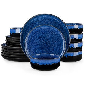 vancasso 18 Piece Blue Reactive Glaze Curved edge Stoneware Round Dinnerware Set With 6 Piece Dinner/Dessert Plate and Bowl - 1 of 4
