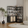 6 Tier Corner Bookshelf, Large Farmhouse Bookcase, Vintage Etagere L Shaped Book Shelf with Sturdy Metal Frame and 2 Rattan Doors Cabinet - 2 of 4