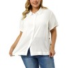 Agnes Orinda Women's Plus Size Relaxed Fit Semi-Sheer Button Front Side Slit Roll Up Sleeve Shirt - 2 of 4