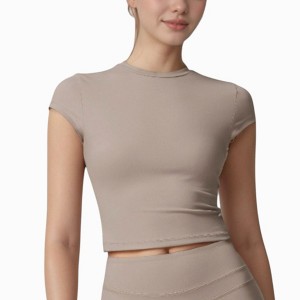 Anna-Kaci Active Women's Fitted Crop Active Tee Short Sleeve Round Neck Stretch Performance Fabric - 1 of 4