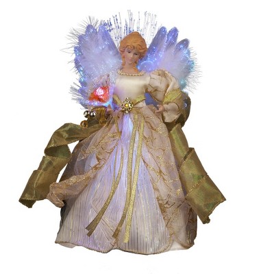 Kurt Adler 12" CUL Ivory and Gold Fiber Optic LED Angel Treetop