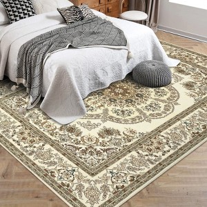 Floral Medallion Area Rug Low-Pile Printed Carpet for Indoor Home Decor in Entryway, Bedroom, Living Room, Office Kitchen - 1 of 4