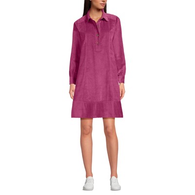 Lands' End Women's Wide Wale Cord Popover Long Sleeve Shirt Dress
