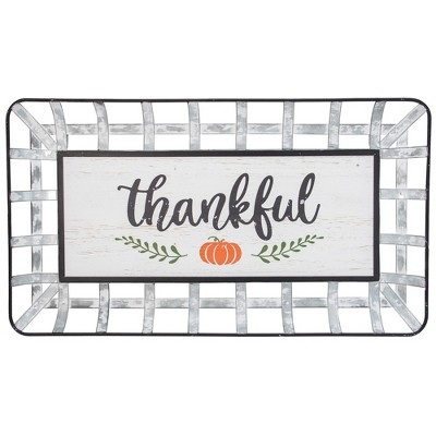 Northlight 24" Silver and White With a Pumpkin "Thankful" Rectangular Fall Serving Tray Sign