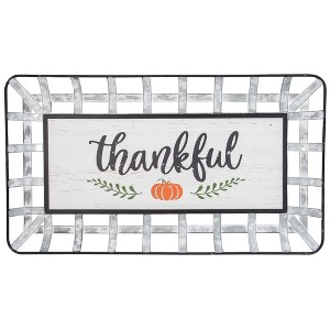 Northlight 24" Silver and White With a Pumpkin "Thankful" Rectangular Fall Serving Tray Sign - 1 of 4