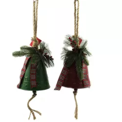 Christmas 7.5" Metal Bell Ornaments Greenery Tree Moose Burton & Burton  -  Tree Ornaments