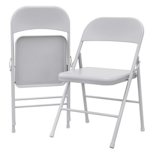 Steel Folding Chair - Office Chair, Living Room Chair, Kitchen Dining Room Chair, Black Frame, Camping Chair - 1 of 4