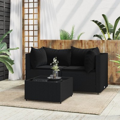 VidaXL 2 Piece Patio Lounge Set with Cushions Poly Rattan Gray