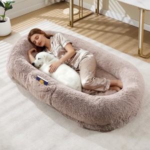 65"x41"x12" Human Dog Bed for Adult & Pets, Faux Fur Removable Human Dogs Bed with Portable Handle, Side Pocket - 1 of 4