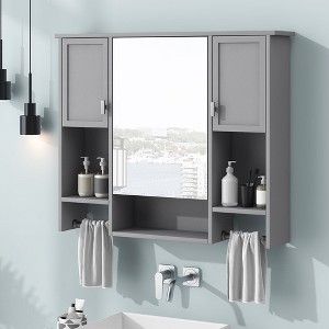 35'' x 28'' Bathroom Medicine Cabinet With Mirror Towels Bar Bathroom Wall Mounted Cabinet Wooden Hanging Cabinet Medicine Cabinets - 1 of 4