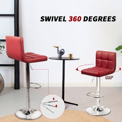 Wine Red Faux Leather Adjustable Swivel Barstools, Set of 2
