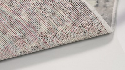 Grey and Pink Floral Synthetic 4' x 6' Area Rug