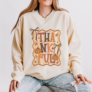 Simply Sage Market Coquette Thankful Stripes Lightweight Garment Dyed Sweatshirt - 1 of 4