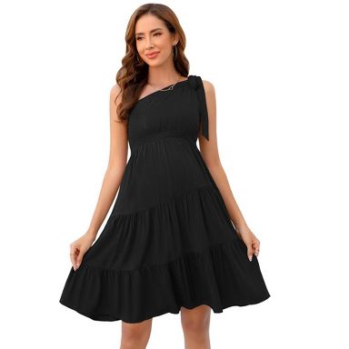 WhizMax Maternity Dress Women's Summer Tie One Shoulder A Line Flowy Mini Dresses  Maternity Dress for Baby Shower(black,L) : Target