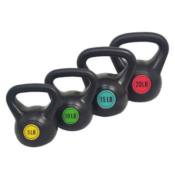 BalanceFrom Fitness Home and Gym Personal Workout Vinyl Coated Solid Cast Iron Kettlebell Weight Set with 5, 10, 15, and 20 Pound Color Coded Weights