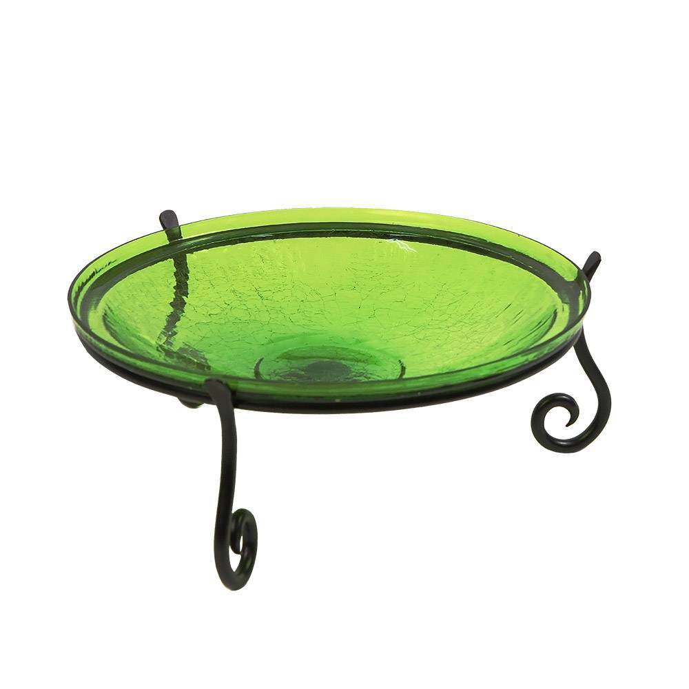Photos - Other interior and decor 6" Reflective Crackle Glass Birdbath Bowl with Short Stand II Fern Green 