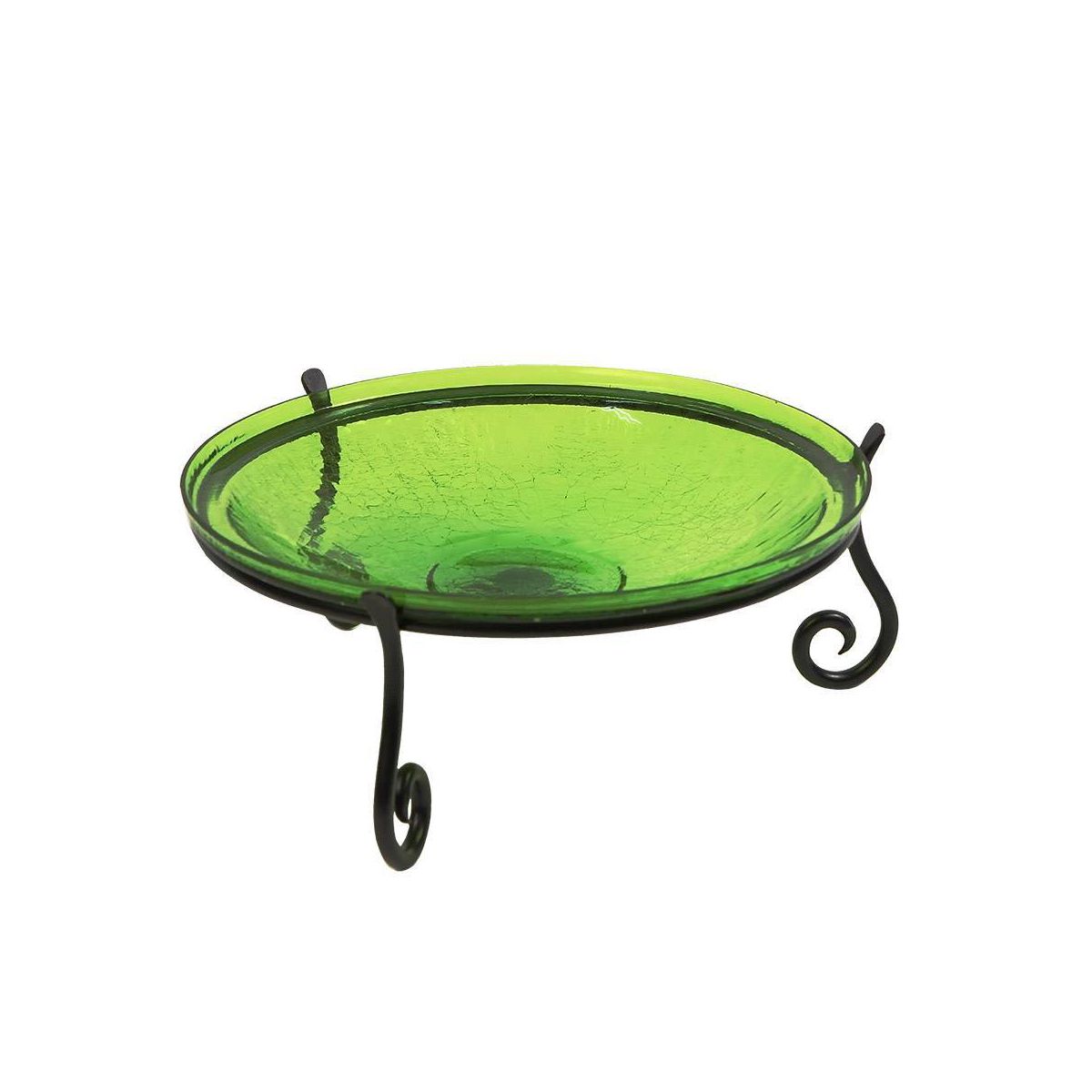 6" Reflective Crackle Glass Birdbath Bowl with Short Stand II Fern Green - Achla Designs: Weather-Resistant, Tabletop Decor