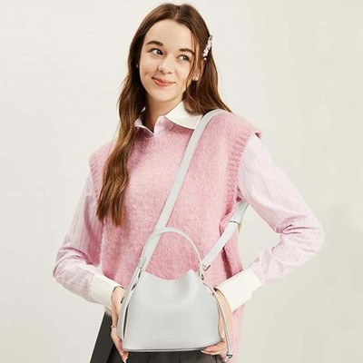 FATMOON Trendy Bucket Handbags - Women's Spring PU Leather Shoulder Crossbody Bag with Removable Strap