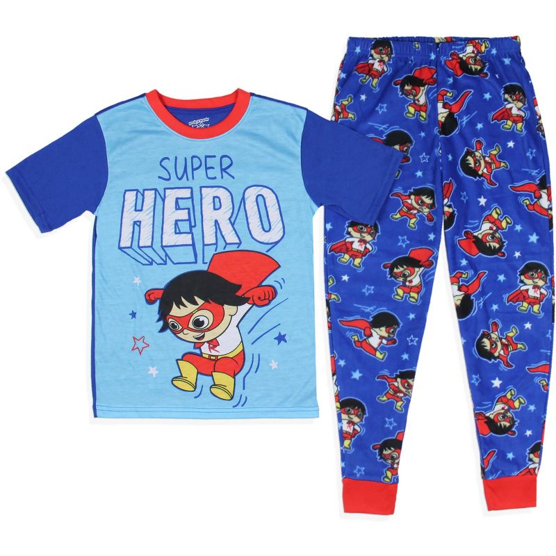 Ryan's World Pajamas Boys' Super Hero Shirt and Plush Pants Pajama Set, 1 of 6