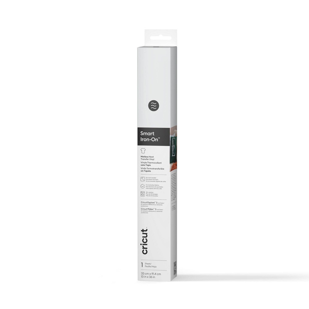 Cricut 3' Smart Iron-On Vinyl - White: Heat Transfer Vinyl, PET Material, 12" Width, 36" Length