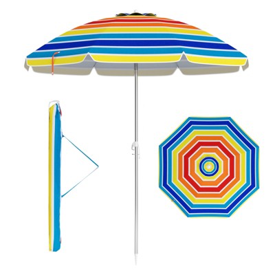 Tangkula 6.5 FT Beach Umbrella UPF50+ Sun Protection Portable Sunshade Parasol for Sand