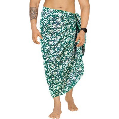 HAPPY BAY Men's Vacation Batik Beachwear Lava Lava Sarongs Swimwear Cover Up Summer Long Holidays Wrap Dashiki Pareo for Men One Size Floral, Green
