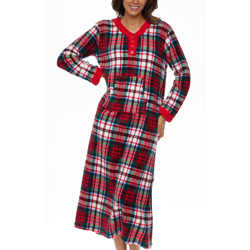 Women's Plush Fleece Nightgown, Long Cozy Kaftan with Pockets, 1 of 7