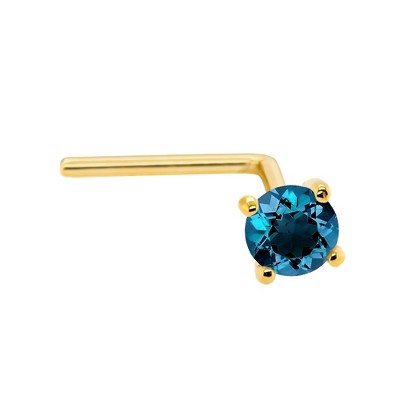Jewelry Avalanche 22G 14K Gold L-shape Nose Stud with Blue Diamond