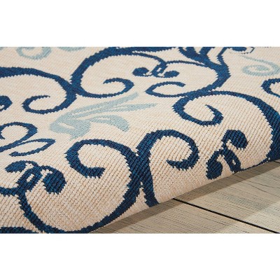Ivory and Navy Floral Synthetic 5' x 7' Area Rug
