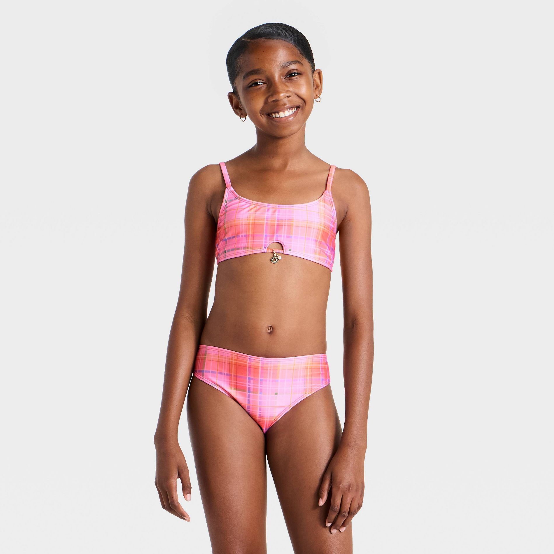 Girls' Plaid Two Piece Bikini Swimsuit - art class™ Pink/Purple/Orange