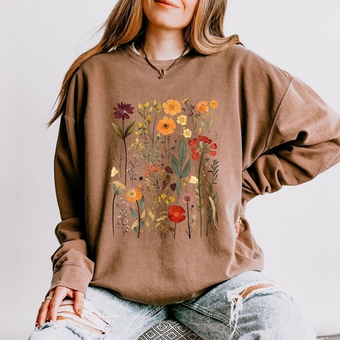 Simply Sage Market Women's Lightweight Garment Dyed Graphic Sweatshirt Vintage Pressed Flowers - image 1 of 4