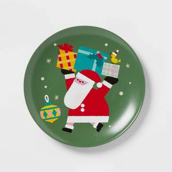 Yiffy Gu 8.5" Stoneware Santa with Christmas Gifts Appetizer Plate Green - Wondershop™