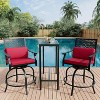 Outdoor Swivel Bar Stools Set of 2, 27.5" Counter Height Patio Chairs with Red Cushion, 360° Rotation, 330Lbs Capacity, Armrest & Back Support - 3 of 4