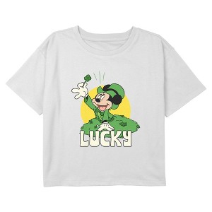 Girl's Mickey & Friends Lucky Clover Field Crop T-Shirt - 1 of 3