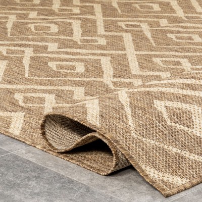 Beige Geometric Trellis Indoor/Outdoor Patio Area Rug 5' x 8'