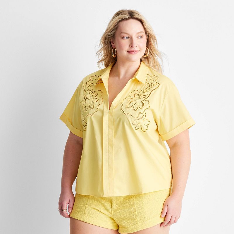 Women's Short Sleeve Eyelet Resort Button-Down Shirt - Future Collective™ with Jenny K. Lopez, 1 of 7