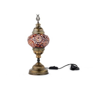 Kafthan 14.5 in. Handmade Red Separated Circles Mosaic Glass Table Lamp with Brass Color Metal Base - 1 of 4