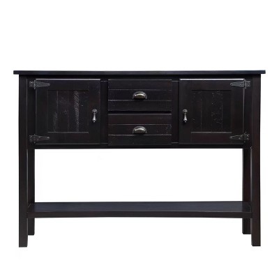 Hostack 48'' Solid Wood Sideboard Console Table with 2 Drawers, Cabinets and Bottom Shelf for Living and Dining Room, Espresso