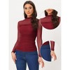 INSPIRE CHIC Women's Solid Mock Neck Mesh Sheer Long Sleeve Ruched Blouses - 2 of 4